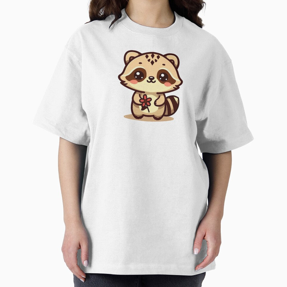 Cute Raccoon Holding Flower – Adorable Kawaii Animal Illustration by Vandallnk