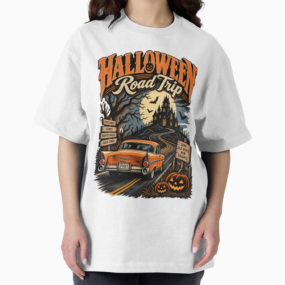 Halloween Road Trip – Retro Vintage Car Haunted House Spooky Halloween Design by RockitBaby