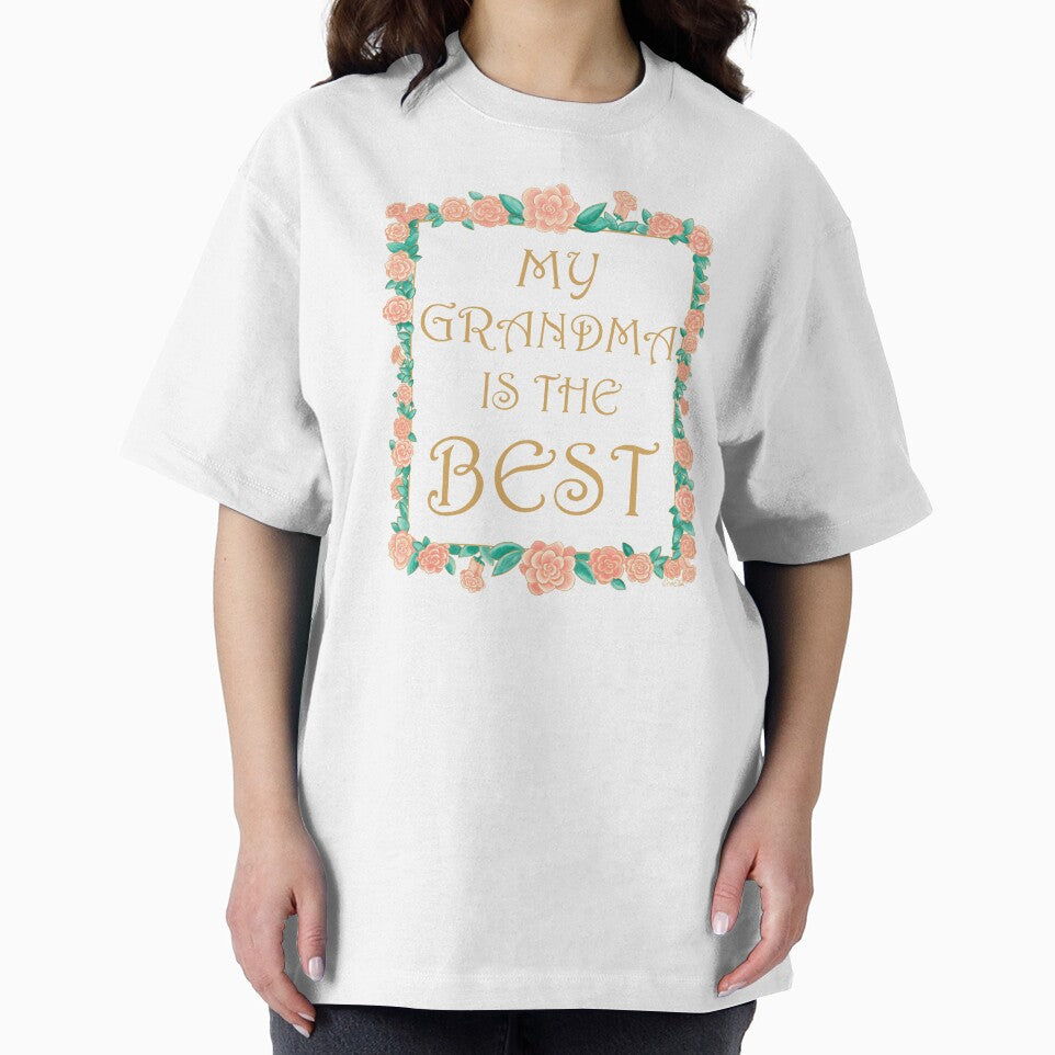 My Grandma is the Best - Best Grandma Gift - Gold & Roses Border - White by EcoElsa