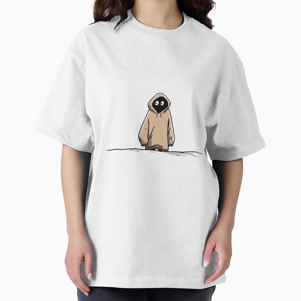Tiny Void in Beige Hoodie – Minimal Lonely Figure Art by Alphakenon