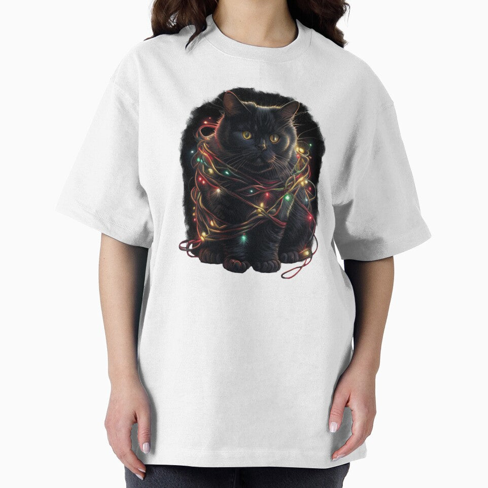 Black Santa Cat Tangled Up In Lights Christmas Santa by JJT0724