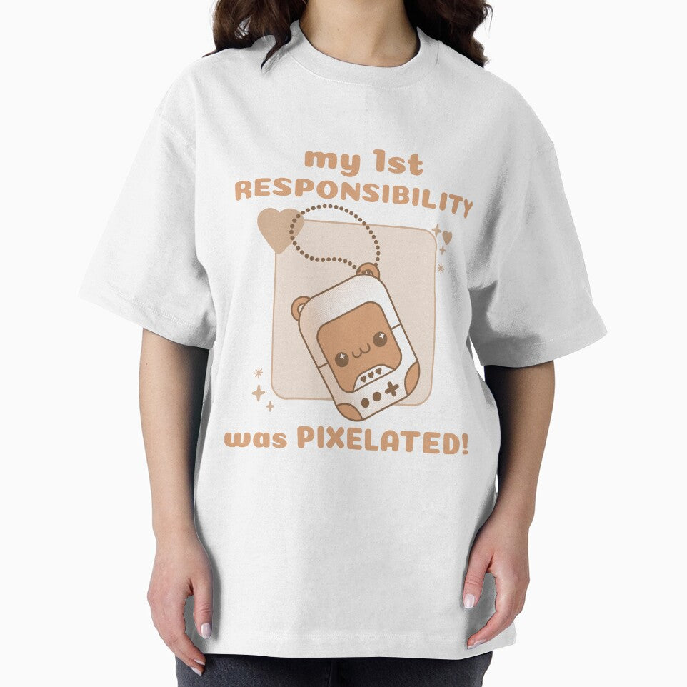my 1st Responsibility was Pixelated! Bear 90s Tamagotchi Gamer by ChimericalPye