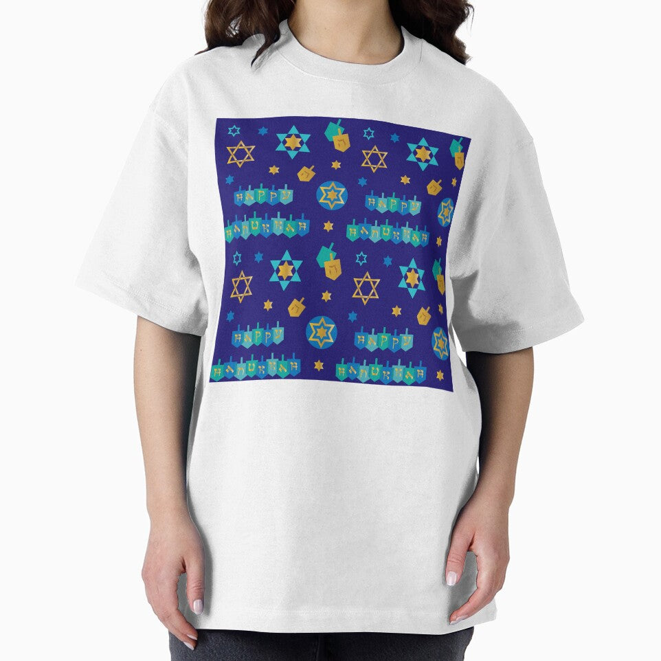 Happy Hanukkah Star Of David All Over Print Blue Gold Chanukah by Sunny Collections