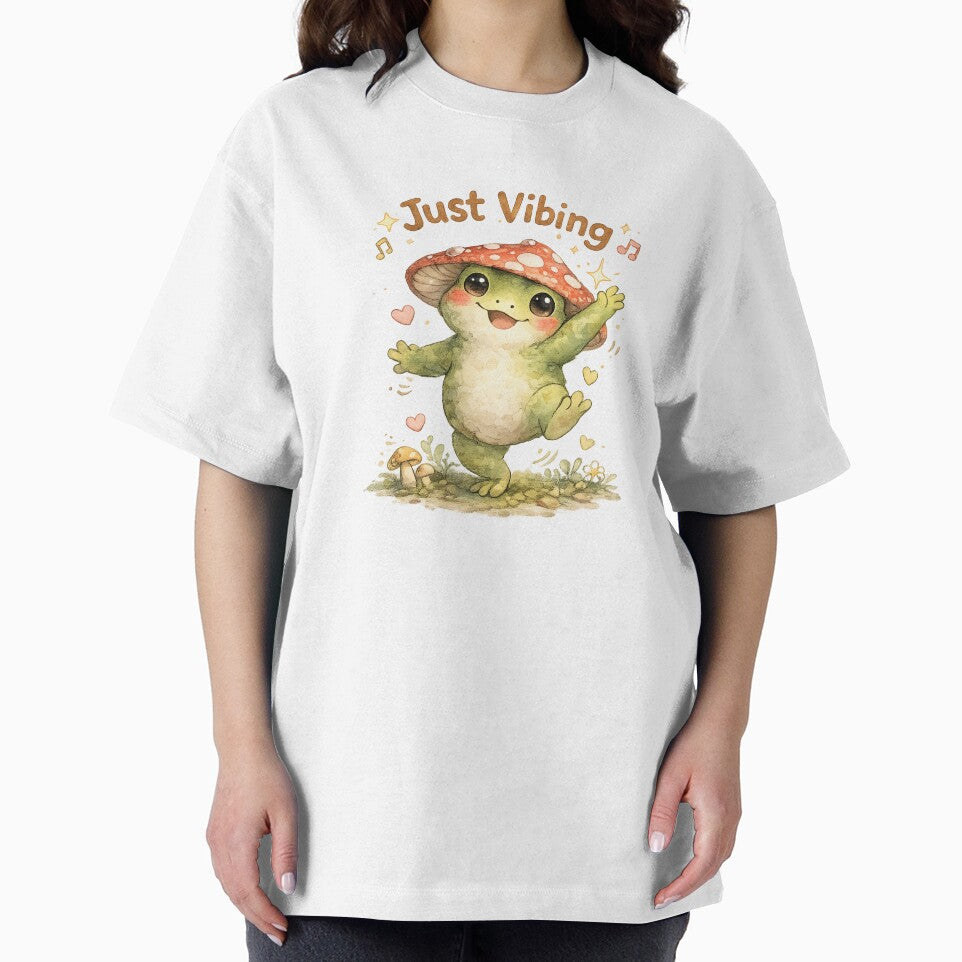 Just Vibing Frog – Cute Dancing Frog Cottagecore Watercolor Illustration by StickyDelights