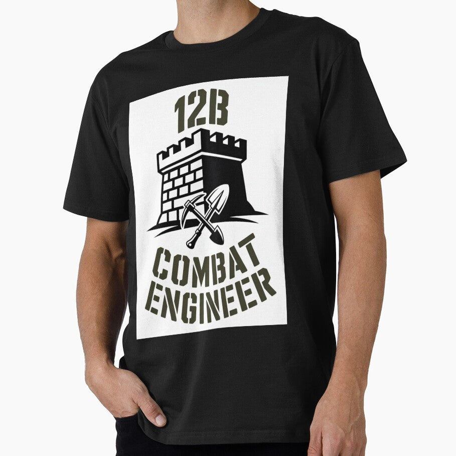 12B Combat Engineer — Castle Tower Emblem with Shovel and Pickaxe U.S. Army MOS Graphic by GFamilyC