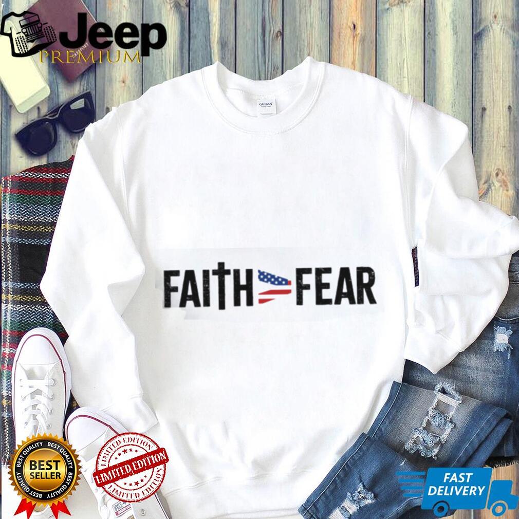 Faith Over Fear Christian Cross & American Flag Ribbon T Shirt