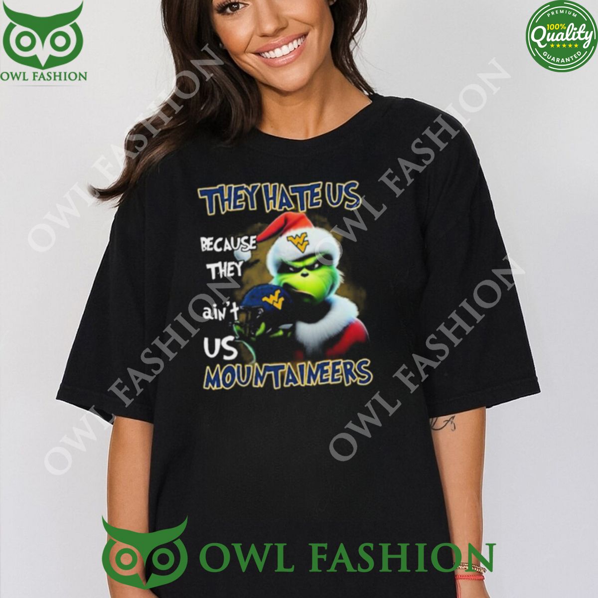 They Hate Us Because Ain’t Us West Virginia Mountaineers Santa Grinch Christmas T-Shirt