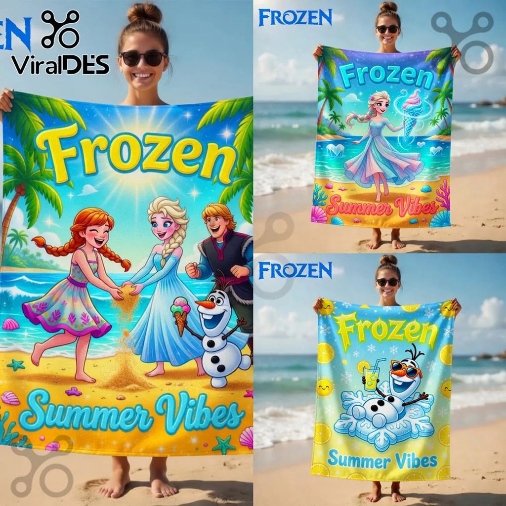 Frozen Anna Elsa Olaf Summer Vibes Tropical Kids Beach Towel