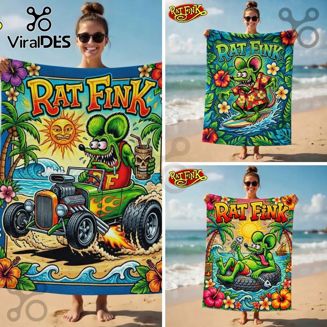 Rat Fink Hot Rod Tropical Summer Car Art Design Beach Towel