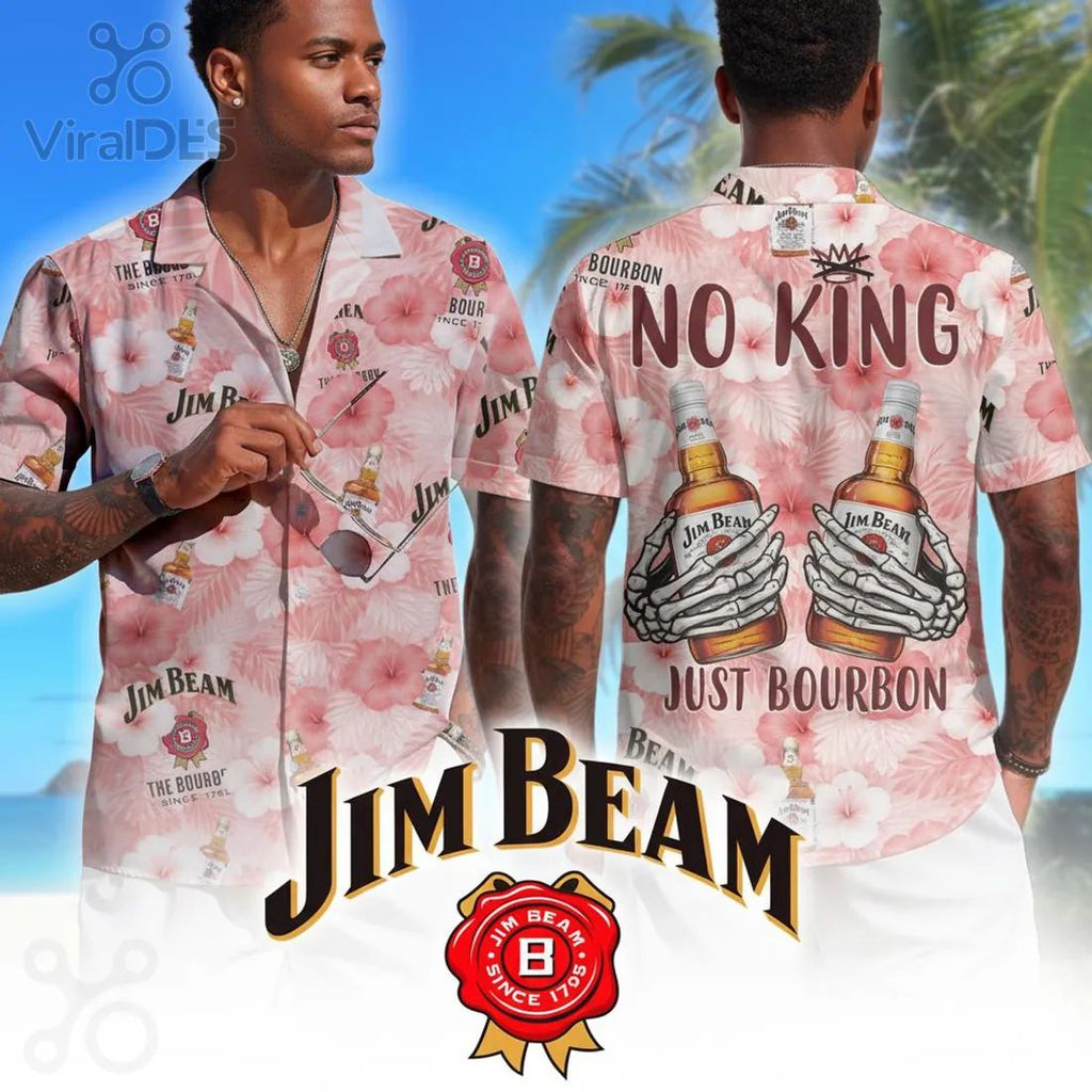 Jim Beam No King Just Bourbon Skeleton Hands Hawaiian Shirt