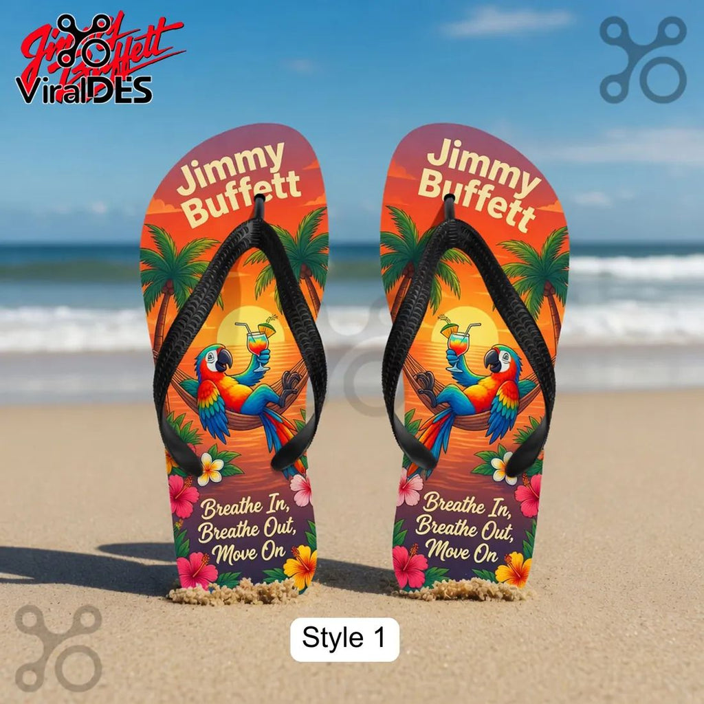 Jimmy Buffett Premium Tropical Sunset Parrot Flip Flops