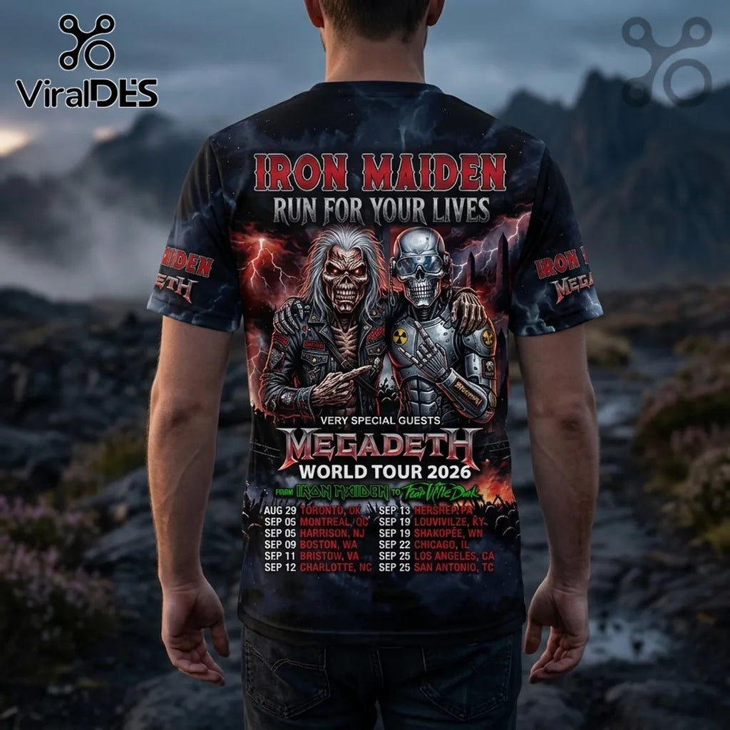 Iron Maiden Megadeth Run For Your Lives 2026 Tour T-Shirt