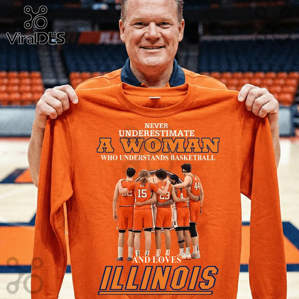 Illinois Basketball Woman Fan Never Underestimate Orange Crewneck Sweatshirt