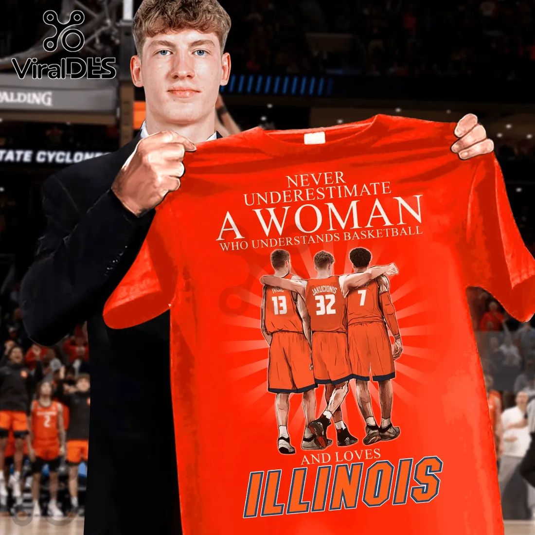 Never Underestimate A Woman Who Loves Illinois Basketball Fan T-Shirt