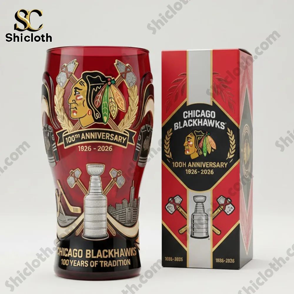 Chicago Blackhawks 100th Anniversary 1926-2026 Commemorative Beer Glass