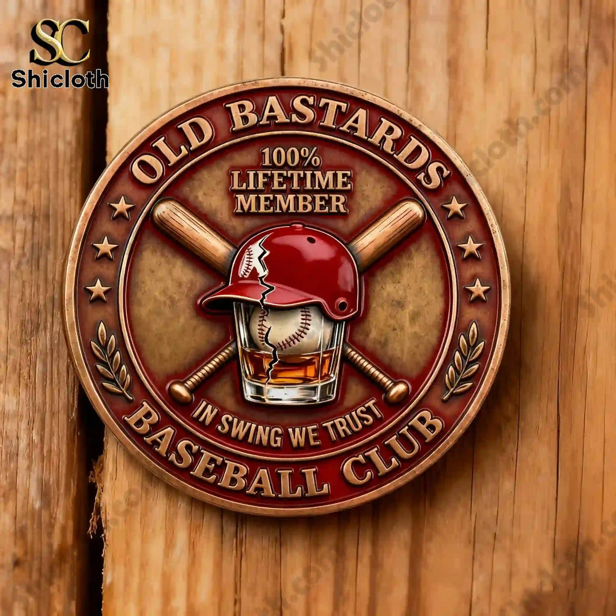 Old Bastards Baseball Club Swing Hard, Drink Harder Coin