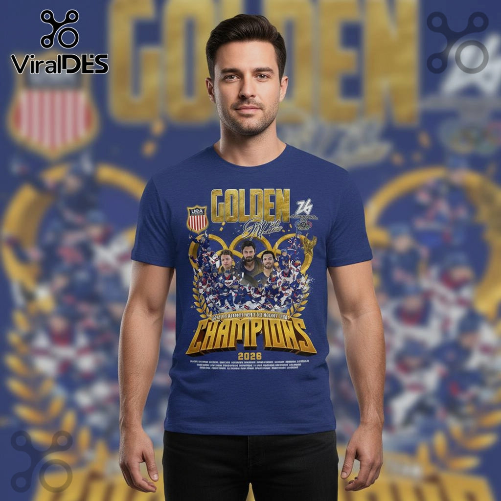 USA Hockey 2026 Olympic Champions Golden Premium Graphic T-Shirt