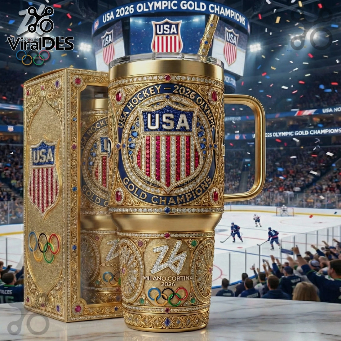 USA Hockey 2026 Olympics Gold Champions Premium 3D Design Tumbler