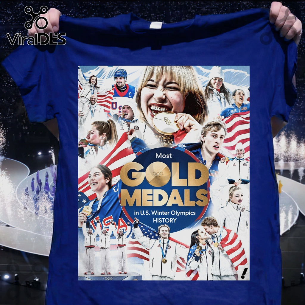 USA Winter Olympics Gold Medals Team Graphic Print Fan Souvenir T-Shirt