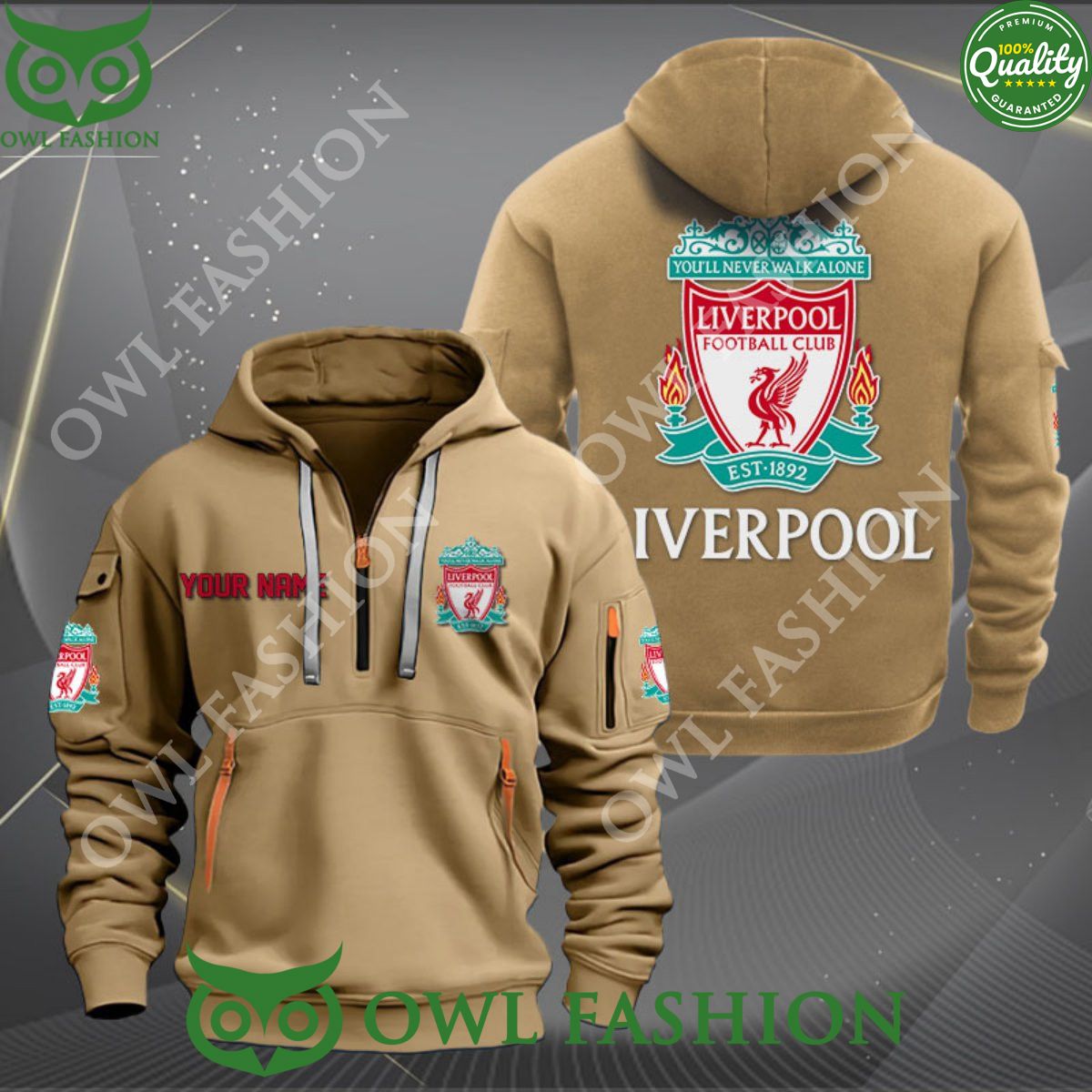 Liverpool Football Champion Custom Name Quarter Zip Hoodie