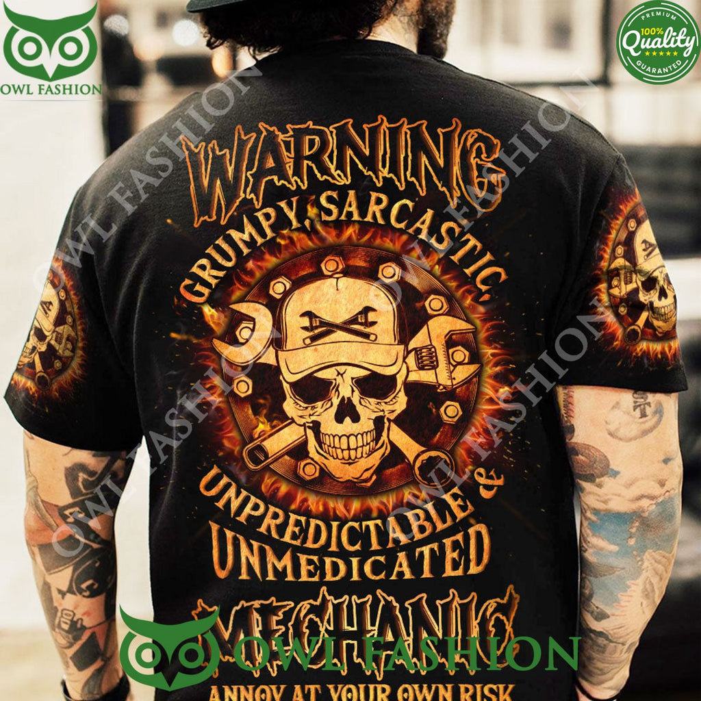 Warning Grumpy Sarcastic Mechanic Skull 3D Hoodie Shirt