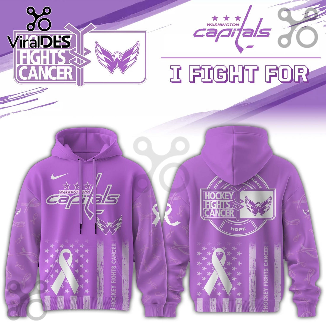 Washington Capitals Hockey Fights Cancer Purple Ribbon Hoodie