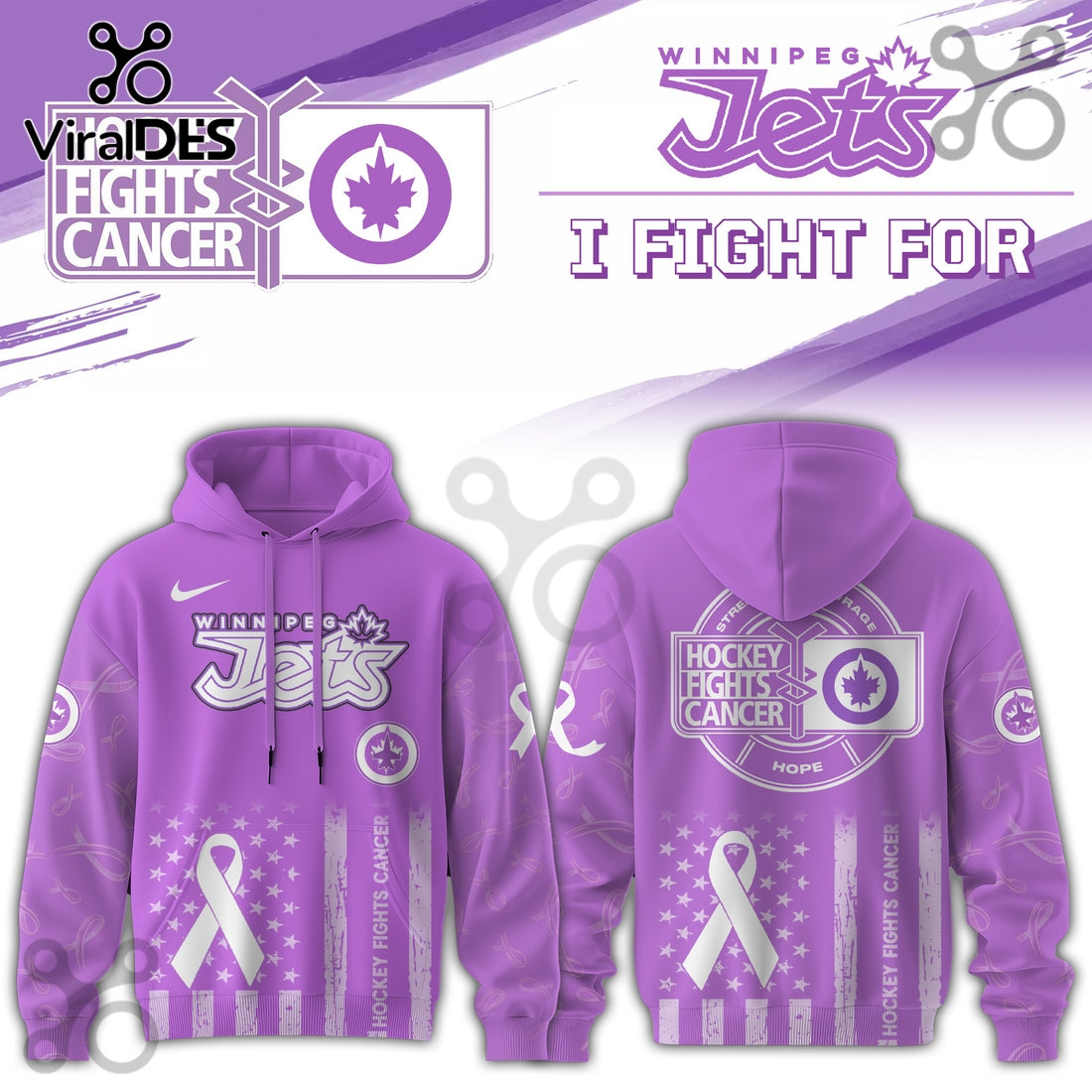 Winnipeg Jets Hockey Fights Cancer Purple Ribbon Hoodie